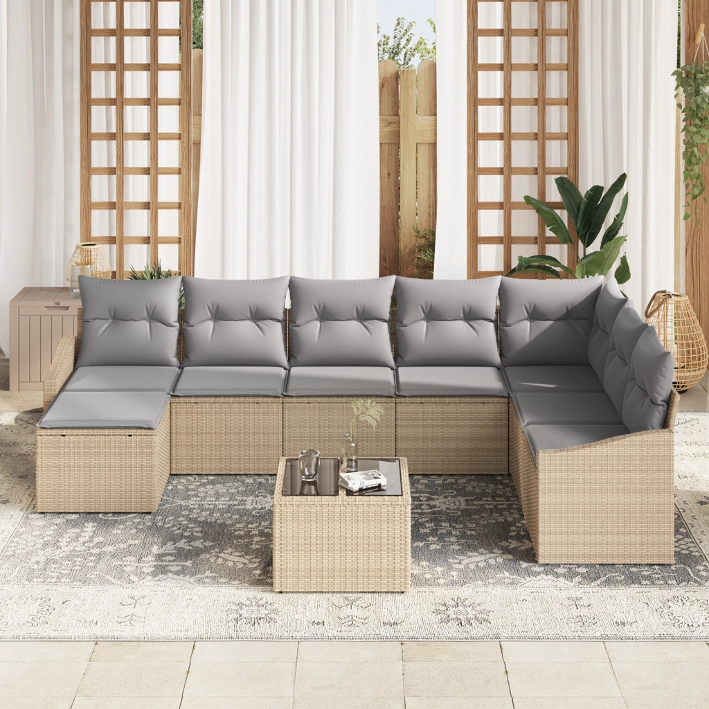 Set da Pranzo da Giardino da 9 Pezzi con Cuscini Neri in Polyrattan
