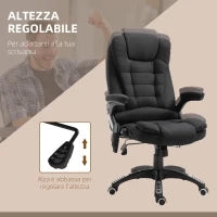 Sedia da Ufficio Massaggiante a 6 Punti e Riscaldata, Altezza Regolabile e Funzione Dondolo, Nero