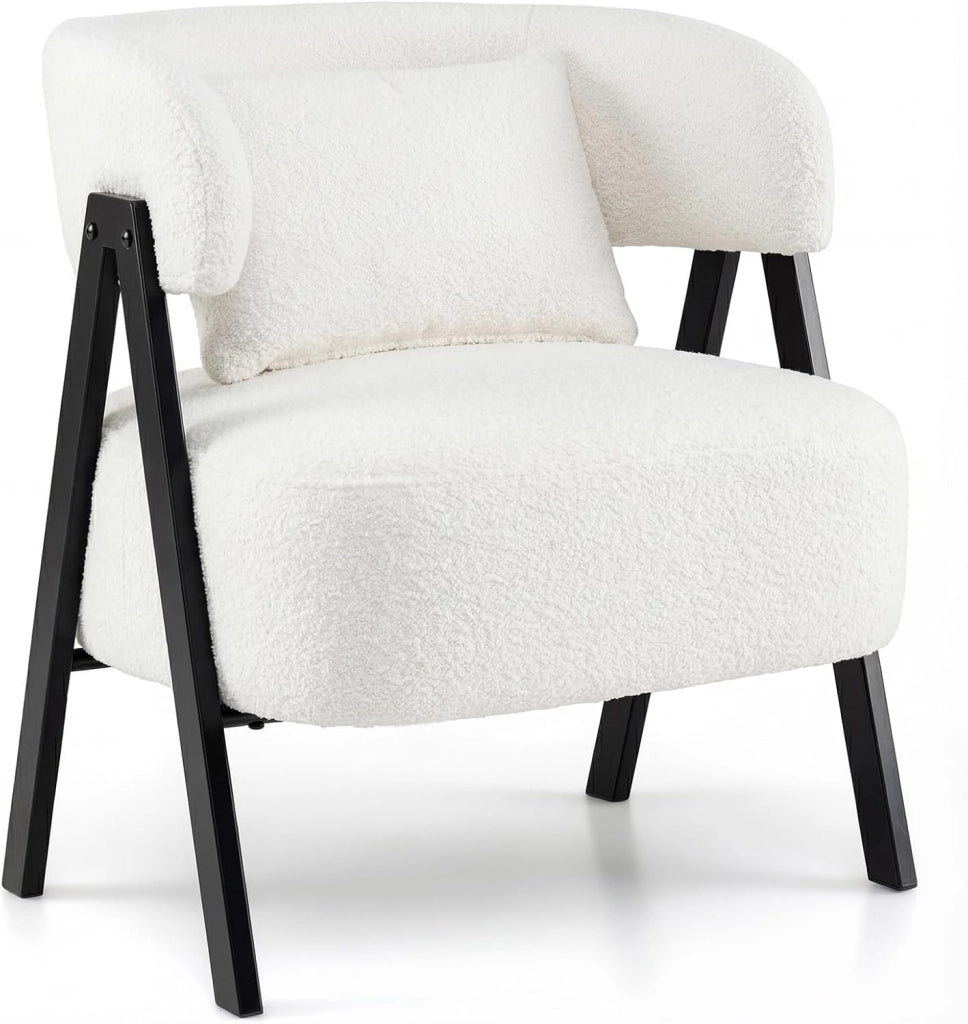 Poltrona Imbottita con Cuscino, Poltrona Singola Moderna per Lettura, Sedia Salotto Gambe in Metallo, per Salotto, Camera da Letto, Studio, Portata 150 kg (Grigio)