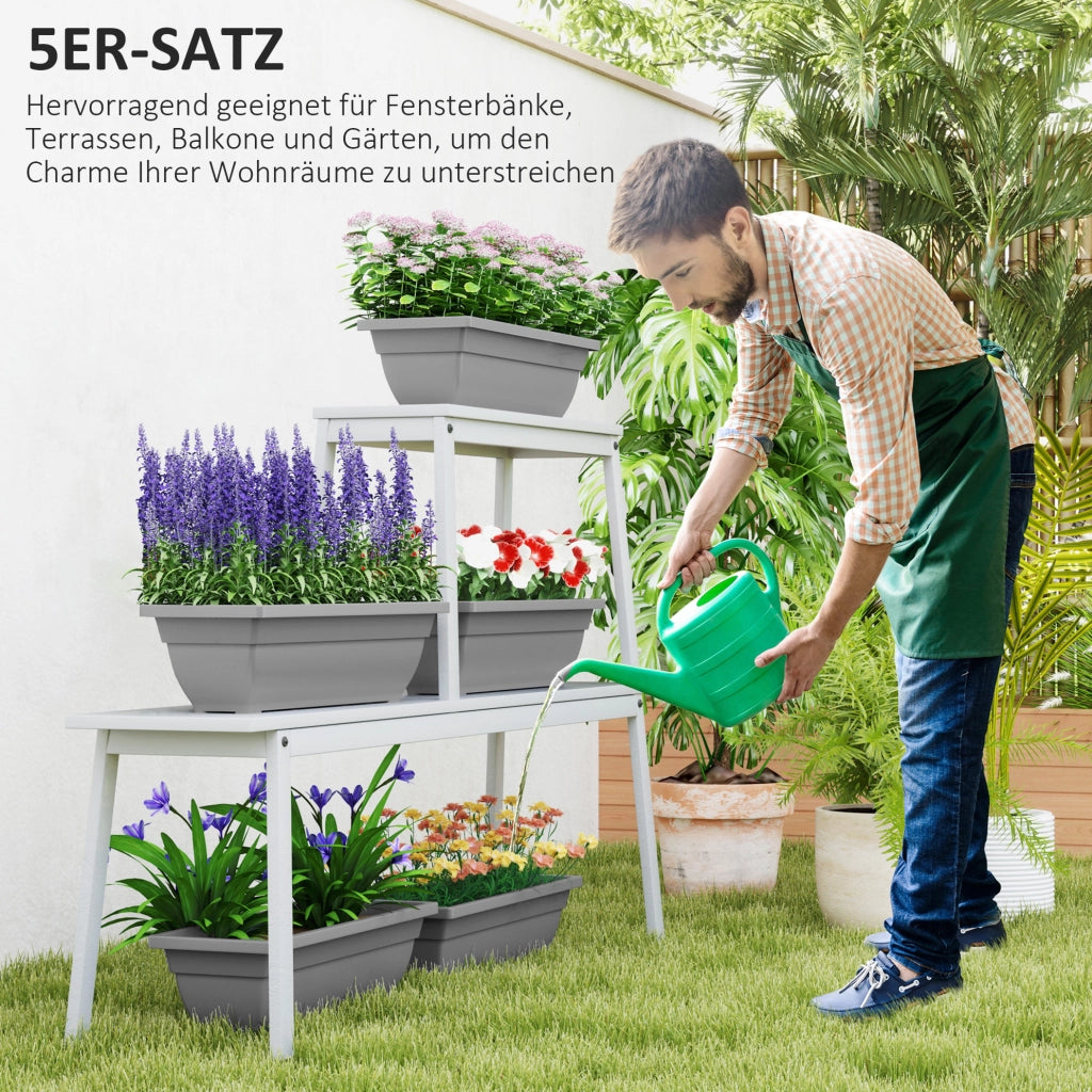 Set di 5 vasi da esterno impilabili grigi in plastica 59 x 21 x 16 cm