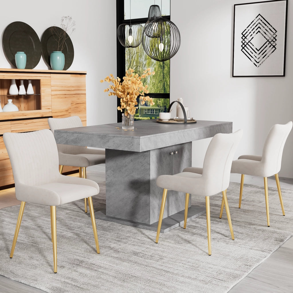 Set di 6 sedie da pranzo con supporto lombare in velluto beige e oro
