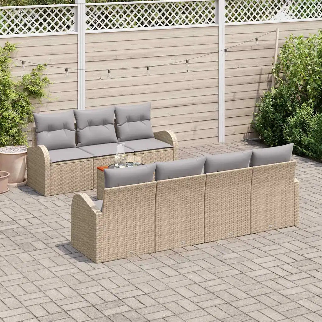 Set Divano da Giardino 8 pcs Beige e Grigio Chiaro polyrattan