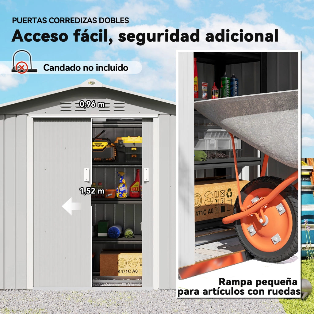 Casetta da Giardino 213x130x185 cm ¨C Xylo ¨C Grigio con Porte Scorrevoli e Lucernario