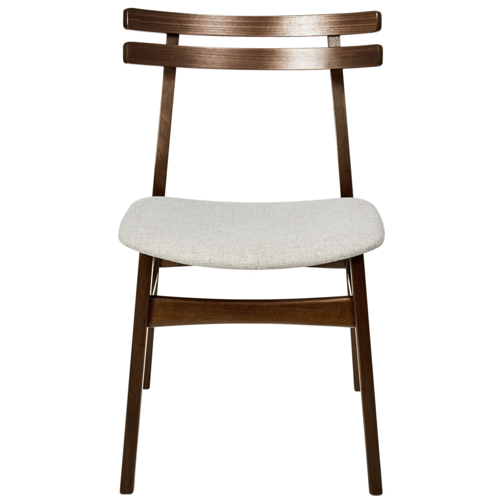 Set di 2 sedie da pranzo in tessuto beige e struttura in legno massiccio marrone retrò senza braccioli con seduta