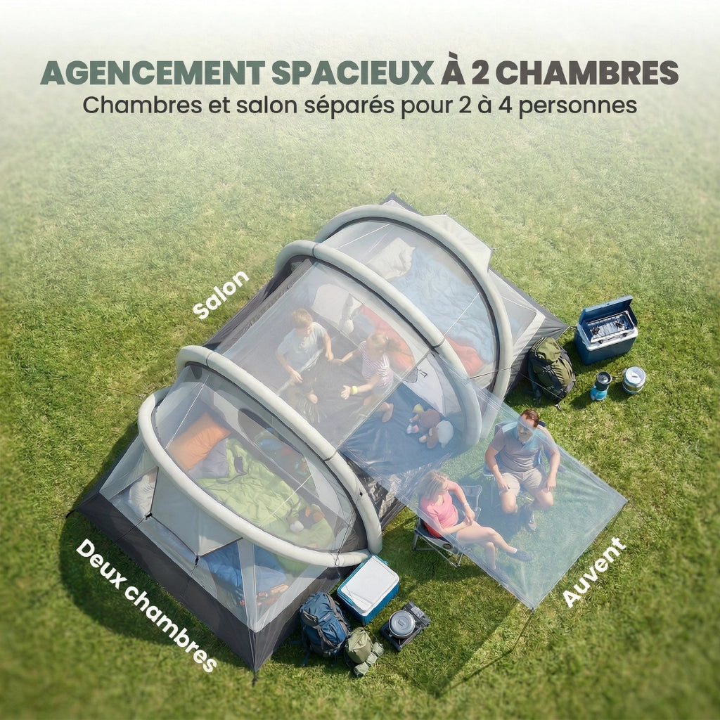 Tenda Gonfiabile da Giardino 2-4 Persone ¨C zephmum ¨C 2 Camere, Soggiorno, Grigio 485x245x188cm