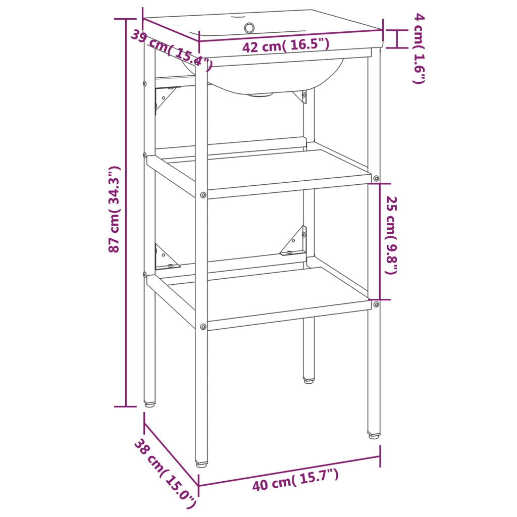 Telaio per Lavabo da Bagno con Lavabo Integrato Nero in Ferro CFW6786400