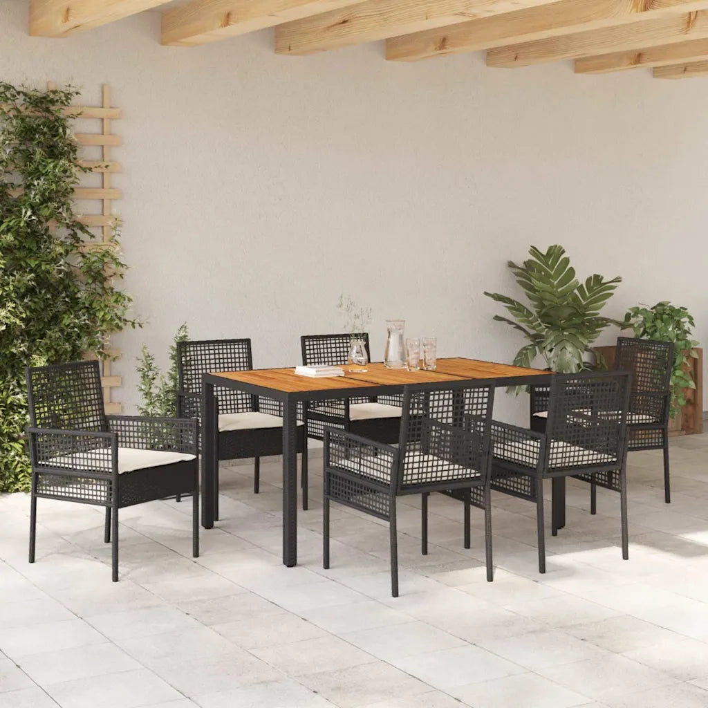 Set da Pranzo per Giardino 7 pcs Nero polyrattan 3334904