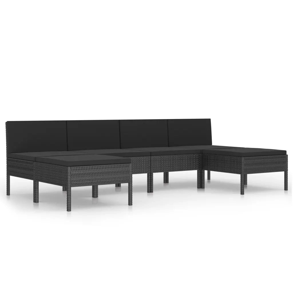 Set Divani da Giardino 6 pz con Cuscini in Polyrattan Nero cod mxl 37815