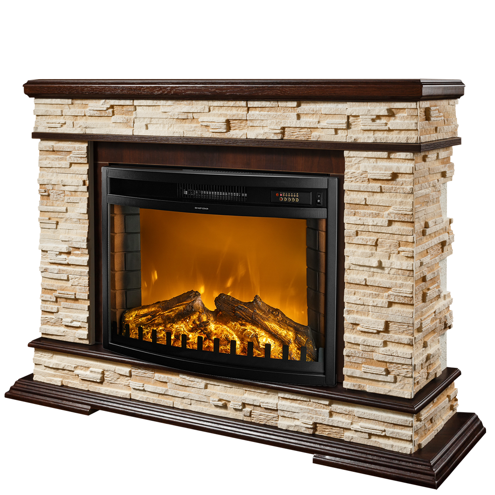 Camino Elettrico da Pavimento 88x118x30,5 cm Effetto Fiamma 1500W Stone & Zakinthos Noce