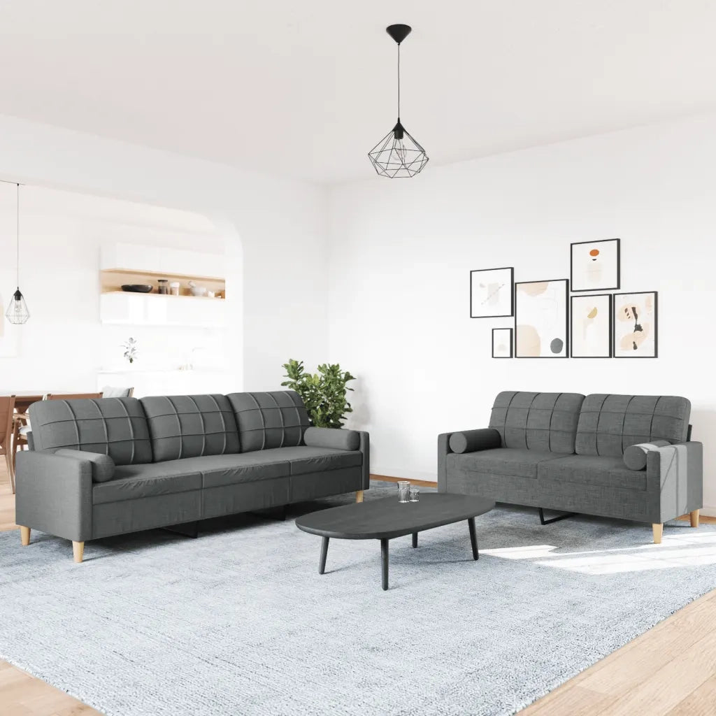 vidaXL Set di Divani 2 pz con Cuscini Grigio Scuro in Tessuto