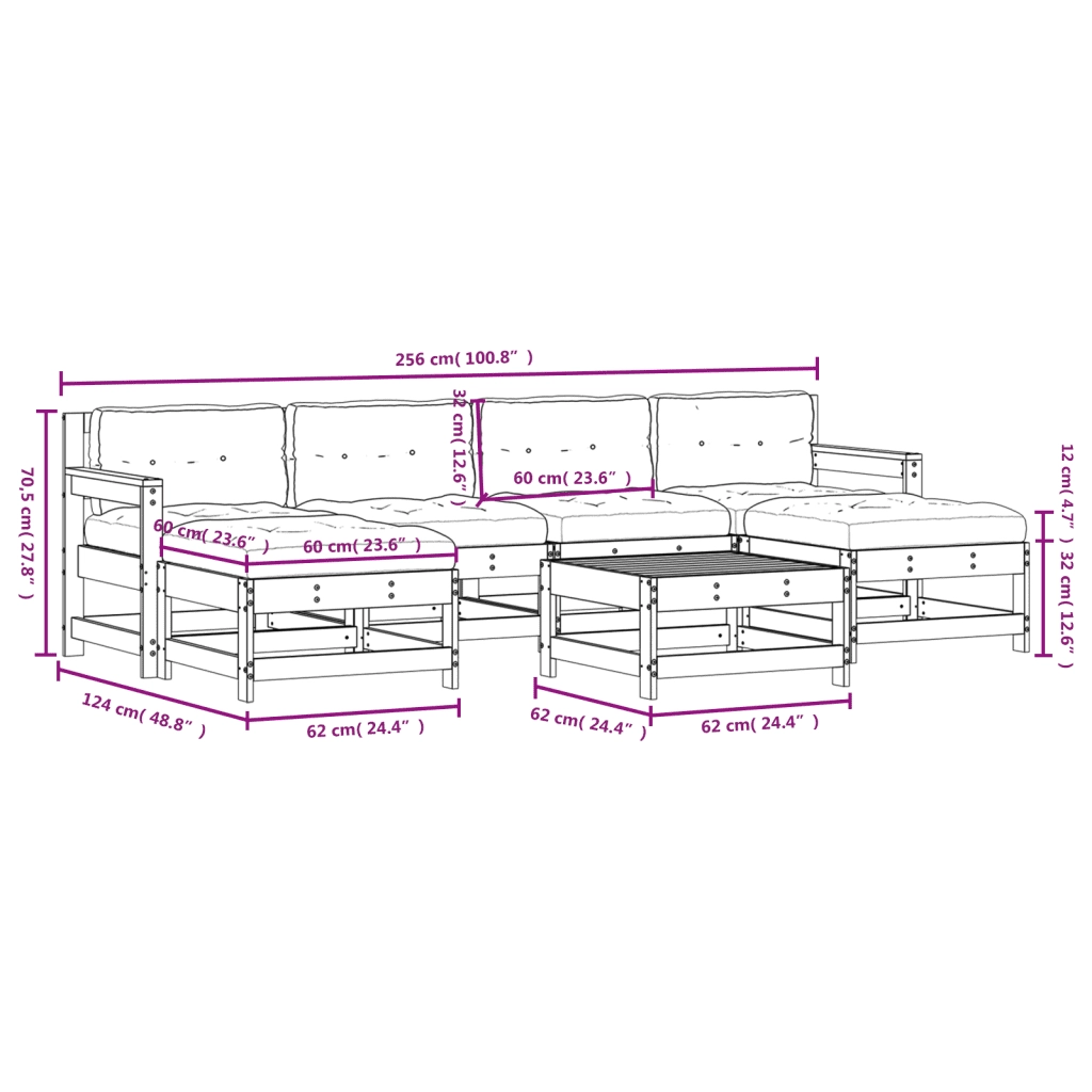 Set Divani da Giardino 7pz con Cuscini in Legno Massello Bianco 3185935