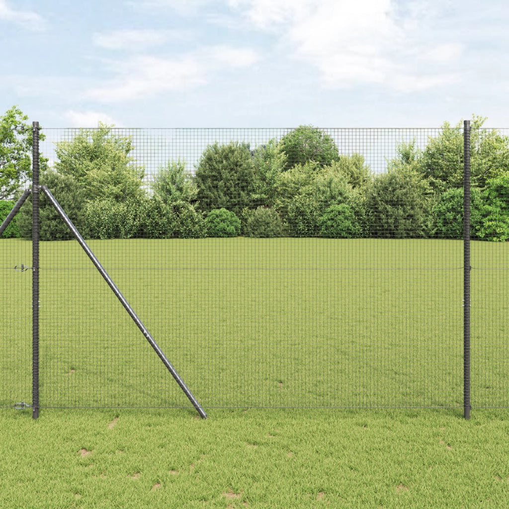 Recinzione in Filo Saldato con 7 Pali Grigio 1.5x10 m Acciaio