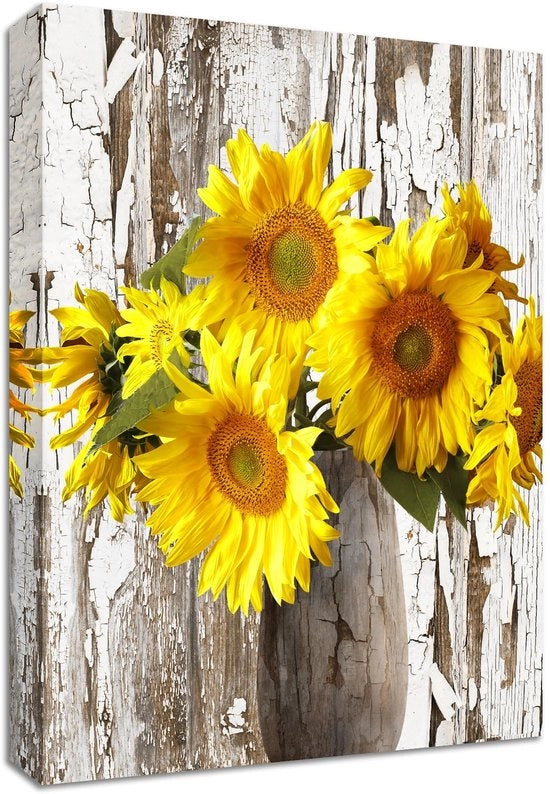 Stampa a tela a tema zinnia rustico - Listino in legno - 30x40 cm - Stampato in alta definizione - Resistente alla luce - Decorazione per parete Pronta per l'attacco - Arte per la parete