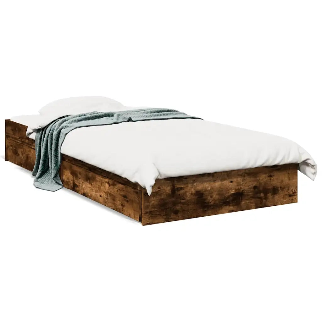 Giroletto con Cassetti-Struttura Letto con contenitore Rovere Fumo 90x190 cm Legno Multistrato 973452
