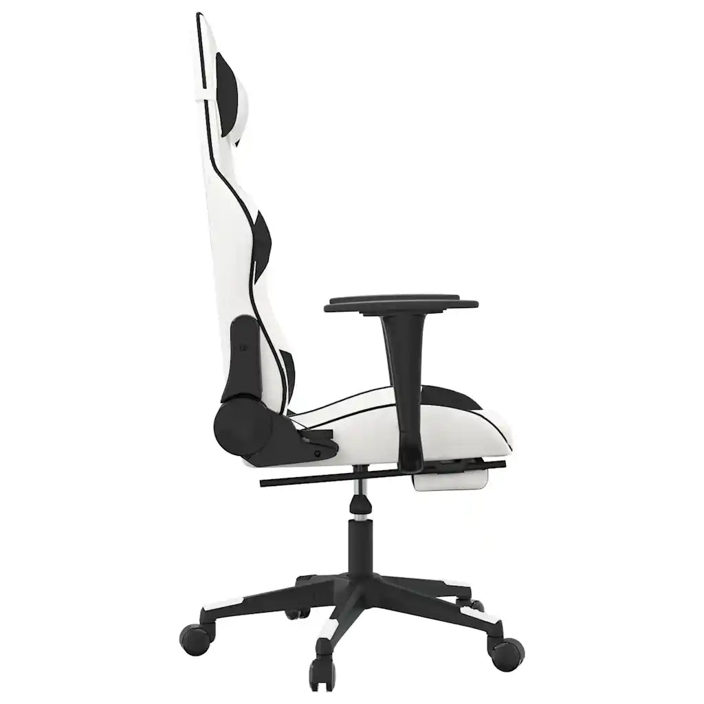 Sedia da Gaming | Sedia da e-sports Massaggio Poggiapiedi Bianco e Nero Similpelle