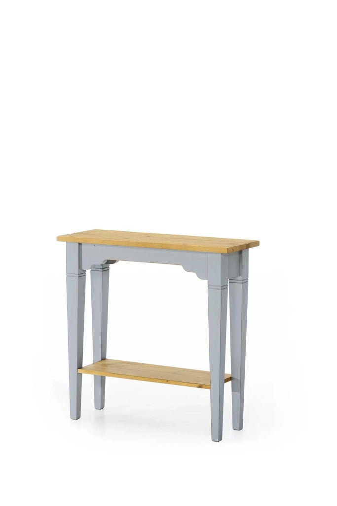 Tavolo+consolle in abete laccato azzurro consumato effetto shabby chic con piano tinta miele - Mobili 2G