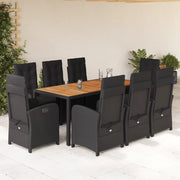 Set da Pranzo da Giardino 9 pz con Cuscini Nero in Polyrattan 3212238