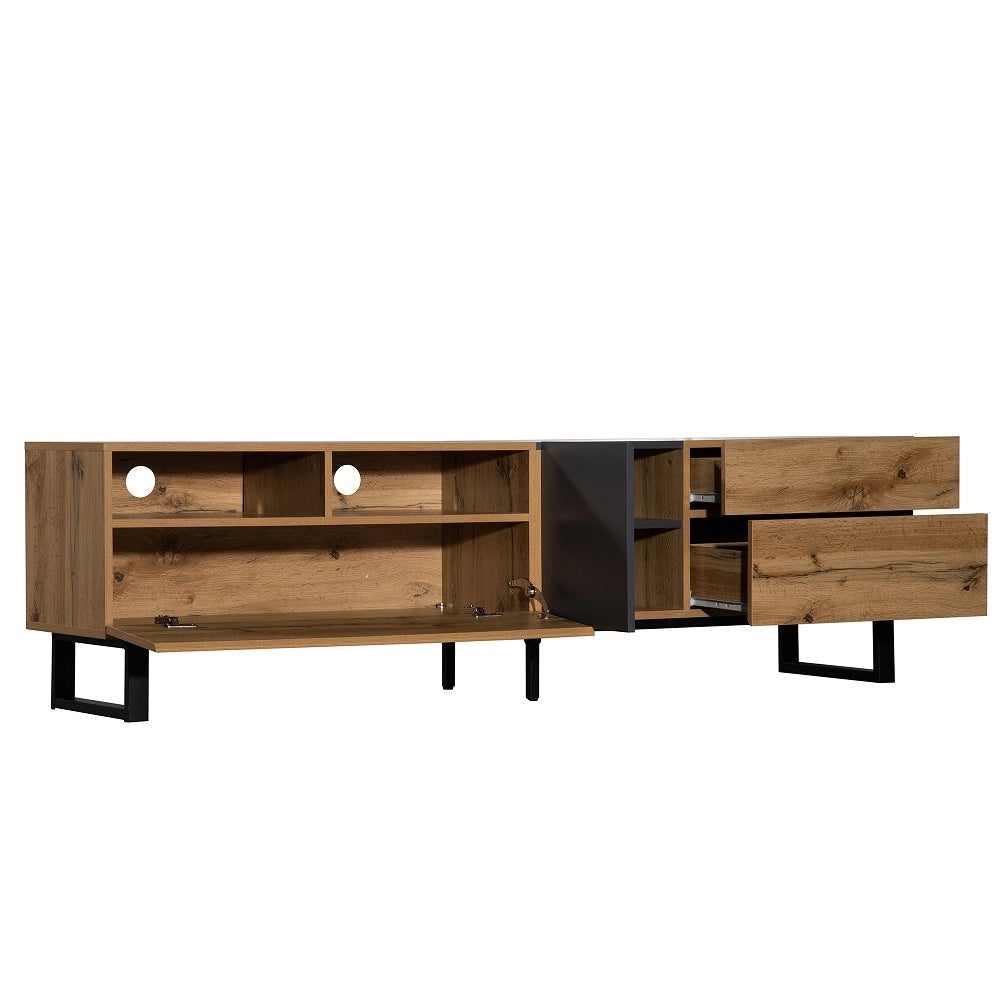 Console TV rustica - Xylo - Panneaux corti grana legno 180cm