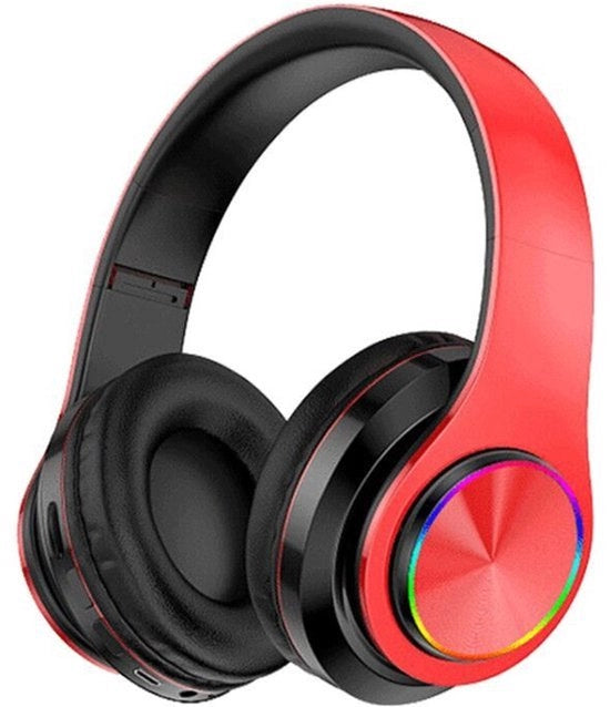 Orecchini Bluetooth senza fili con LED colorati, cuffie stereo pieghevoli con alta qualità audio, adatti per classi/scuole di lavoro/pc/portatili/telefoni cellulari/bambini e adulti (rosso e nero).