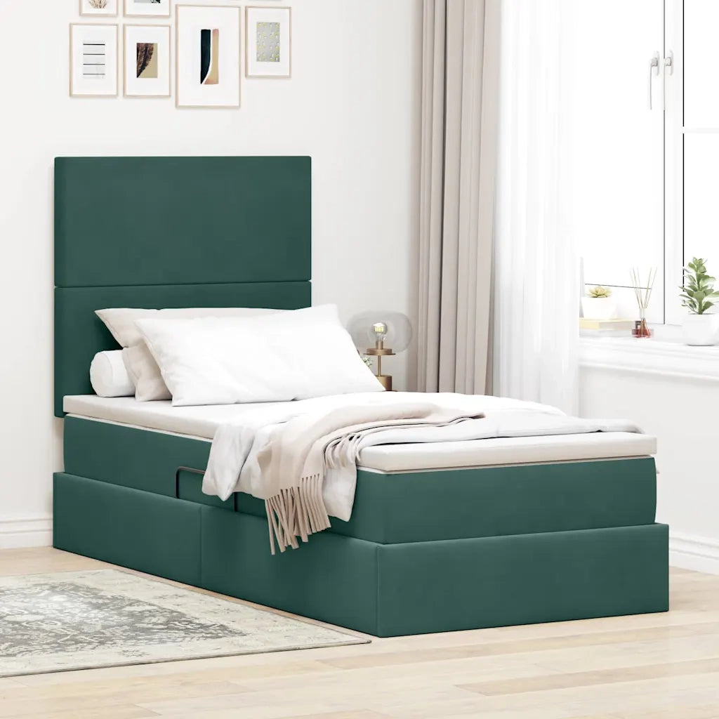 Letto con contenitore e materasso Verde Scuro 90 x 190 cm