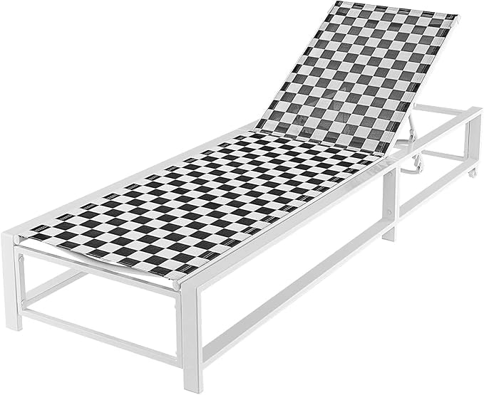 Lettino Giardino con Ruote, Sedia Sdraio Esterno con Schienale Regolabile, con Tessuto Traspirante, Telaio in Metallo, per Giardino Piscina Spiaggia, Portata 180 kg