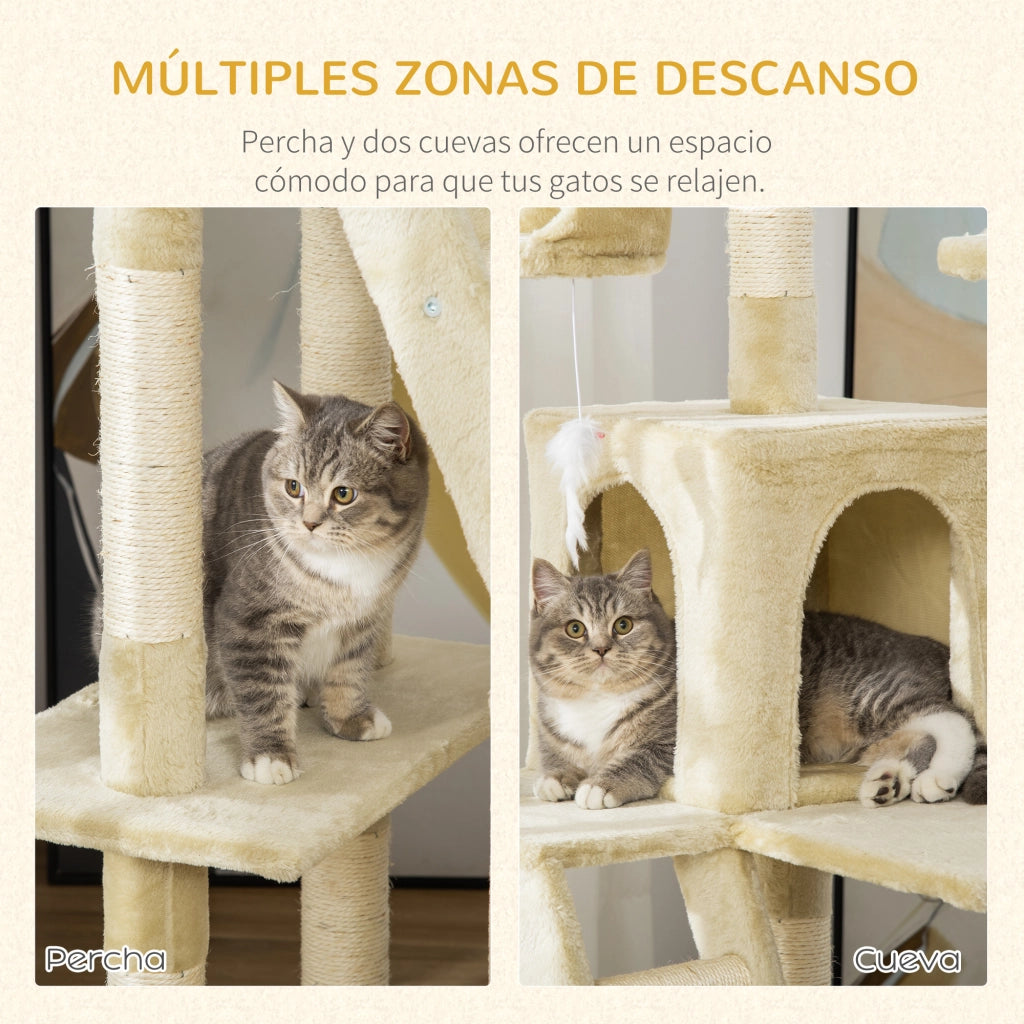 Albero tiragraffi per gatti grande con piattaforme e scalini ¨C zephmum ¨C beige 60x50x181 cm