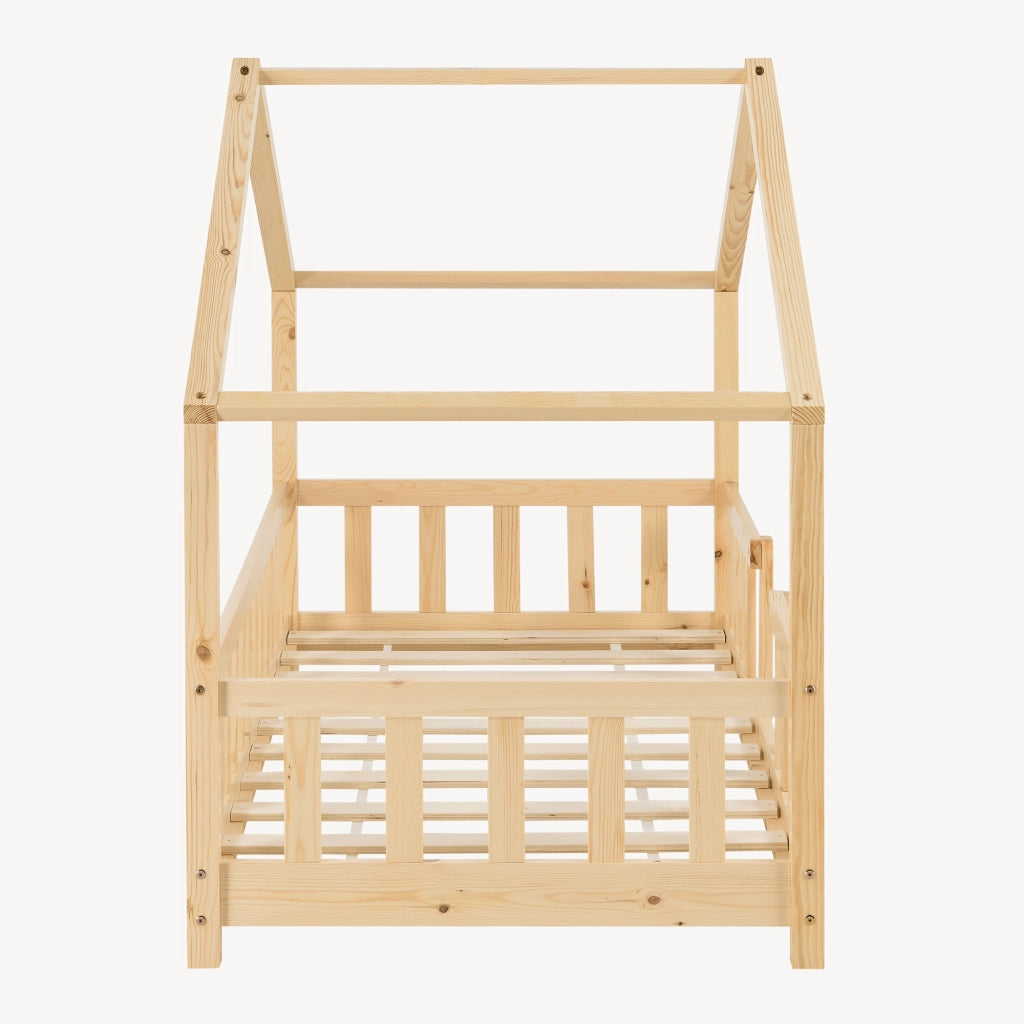 Letto per Cameretta Treviolo a Forma di Casetta in Stile Montessori 80x160 cm Naturale [en.casa]