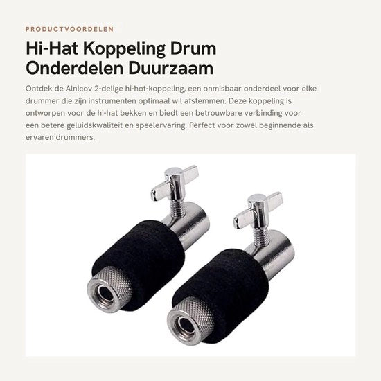 Set di collegamento 2 in 1 - Hi-Hat bacchetta di collegamento - Pezzi di ricambio - Adatto per 6 mm cavo di trazione - Duraturo nel tempo - Lega d'alluminio argentato/nera - Collegamento per batteria