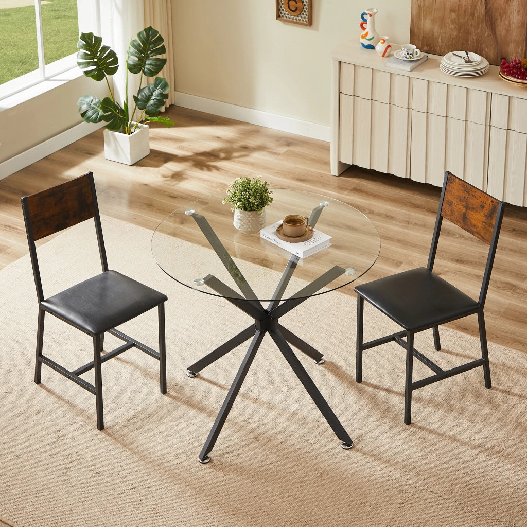 TAVOLO DA PRANZO 90,5x90,5 cm in vetro temperato nero con gambe in metallo