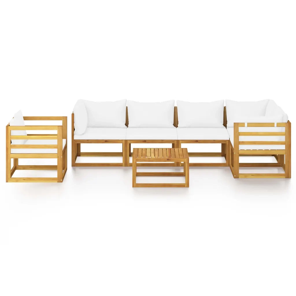 Set Divani da Giardino 7 pz con Cuscini Crema Massello Acacia 3057660