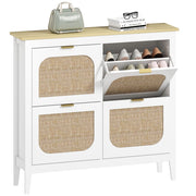Scarpiera 20 paia con 4 ante ribaltabili effetto rattan ¨C Xylo ¨C Bianco 105x24x95,5 cm