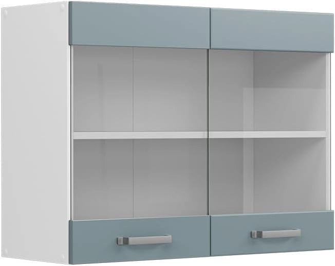 Mobile da cucina in vetro R-Line, Grigio-blu, 80 cm, per la libera combinazione all'interno di sistemi cucina modulari
