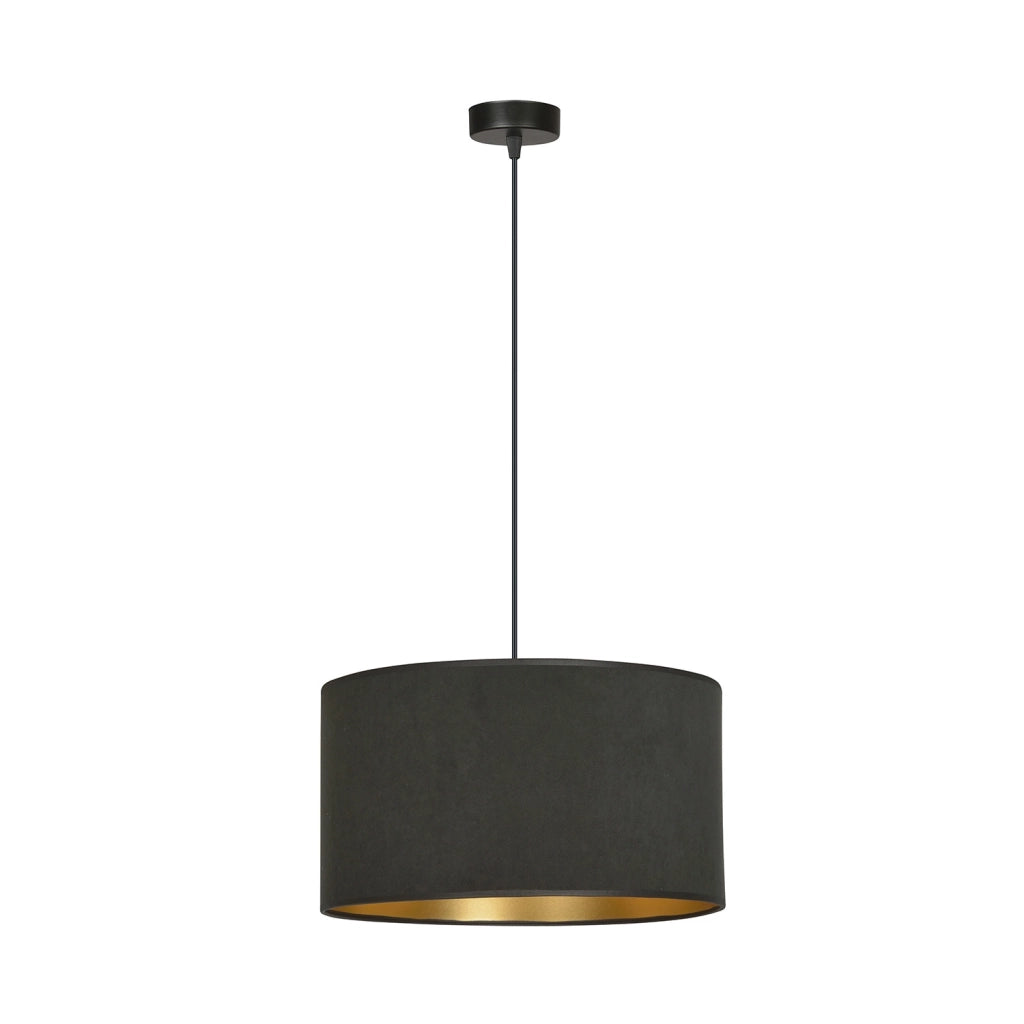 Sospensione 1 Luce Ganesha In Acciaio Nero E Paralume In Tessuto Nero