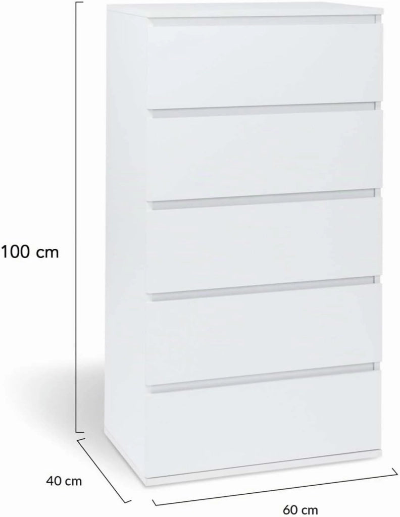 TOMI cassettiera a 5 cassetti 60 cm in legno bianco settimanale