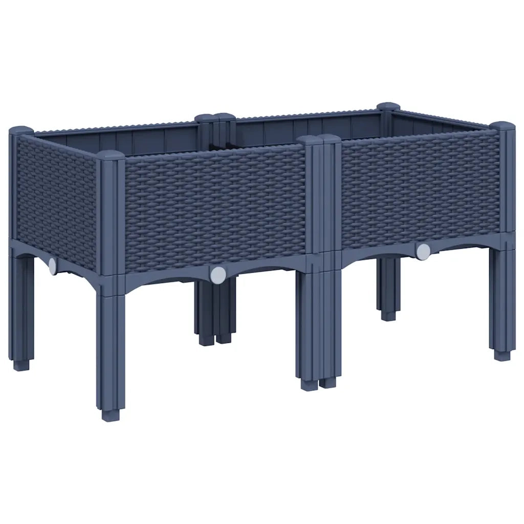 Fioriera da Giardino con Gambe-Vaso da Esterno-Contenitore per Piante Grigio Blu 80x40x42 cm in PP