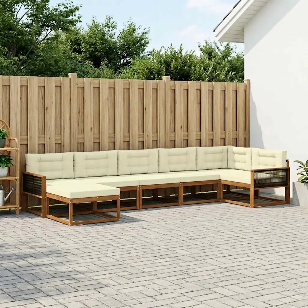 Set di divani da esterno con cuscino 7 pcs Naturale e Crema