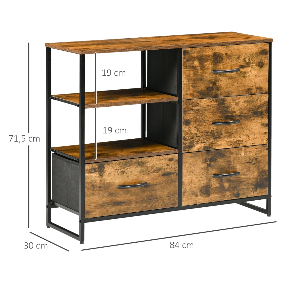 Cassettiera con 4 Cassetti Tessuto e 2 Ripiani Stile Industriale ¨C zephmum ¨C 84x30x71,5 cm Marrone