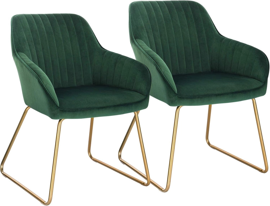 set di 2 sedie cucina moderne sedie imbottite Adatte per Sala da Pranzo, Soggiorno, Camera da Letto Estetica in Tessuto di velluto Metallo dorato Verde Scuro BH246dgn-2