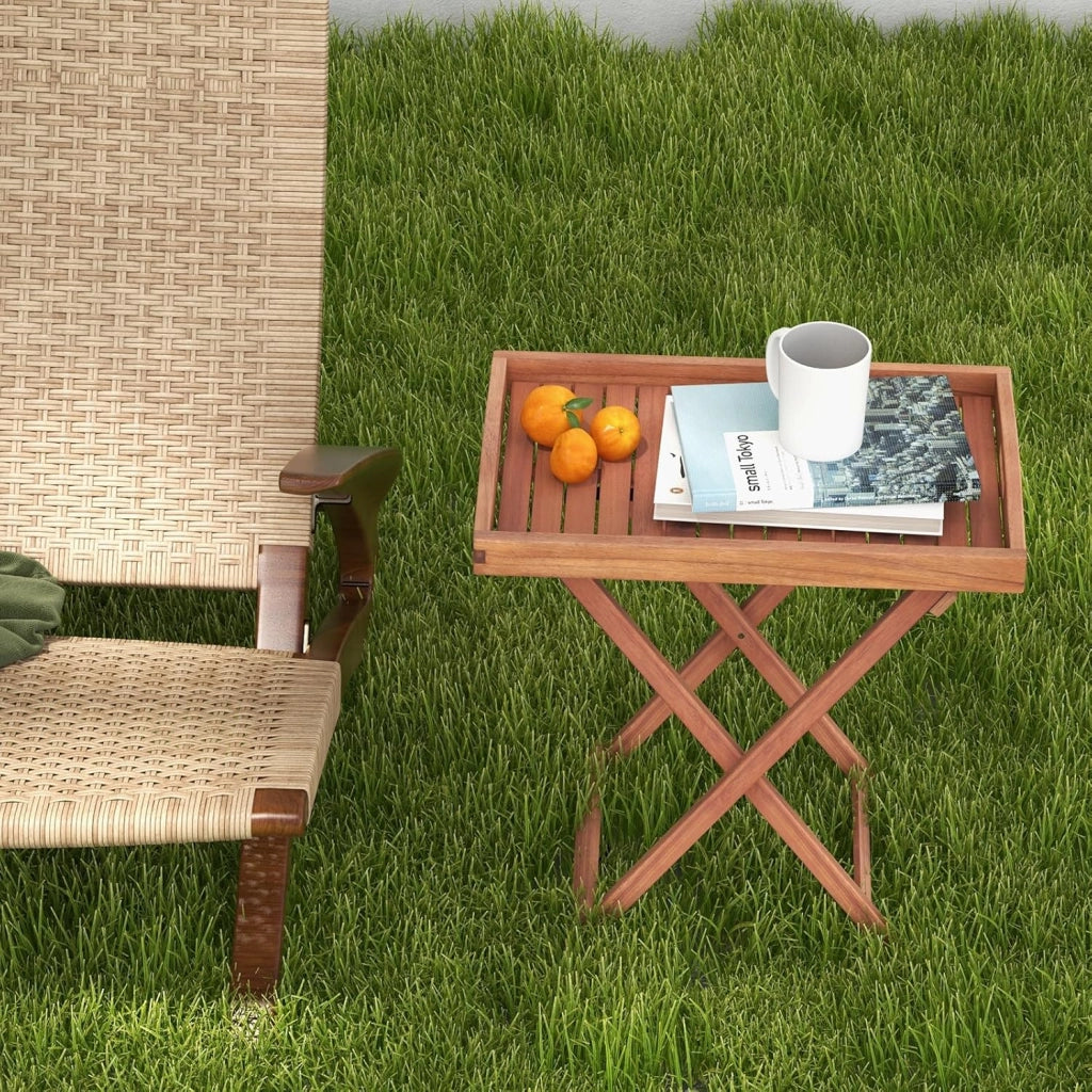 Tavolino ausiliario in legno di acacia per giardino, comodino rettangolare con ripiano aperto inferiore, 45 x 45 x 45 x 45 cm, motivo a lamelle, per soggiorno, terrazza, balcone