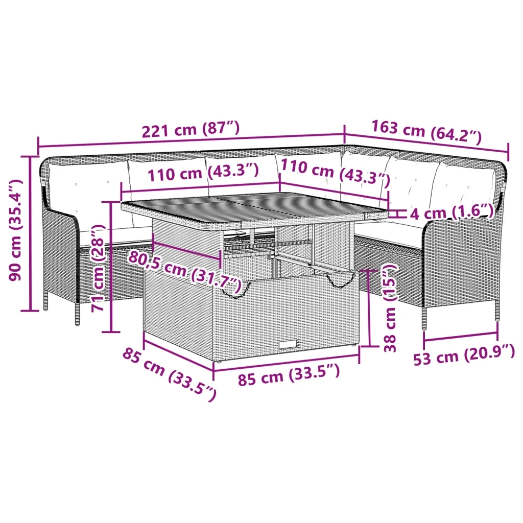 Set Divano da Giardino 2 pz con Cuscini Grigio in Polyrattan 3262084
