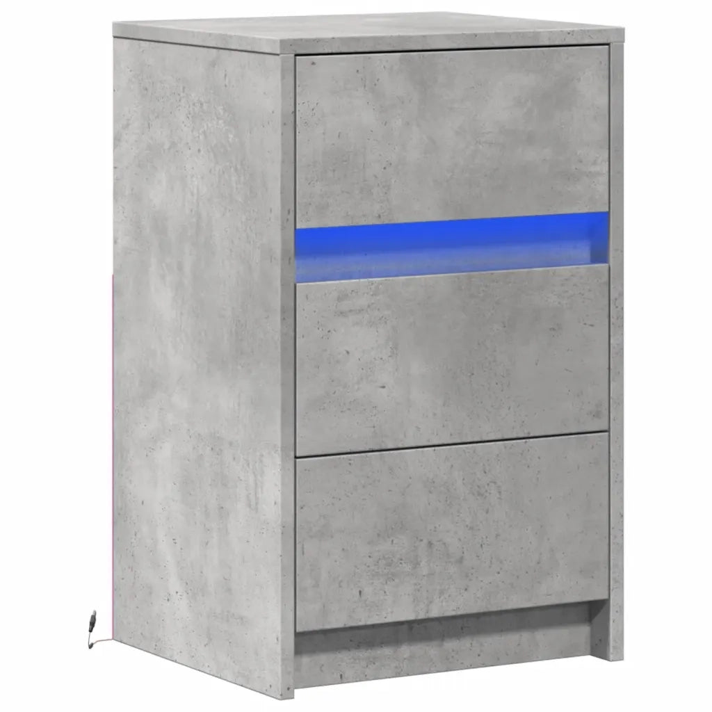 Comodino con Luci LED-Tavolino da notte Grigio Cemento in Legno Multistrato 625147