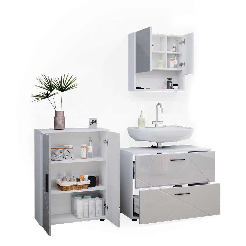 Vicco Set mobili bagno Bianco lucido 3 pezzi, con base 80 cm