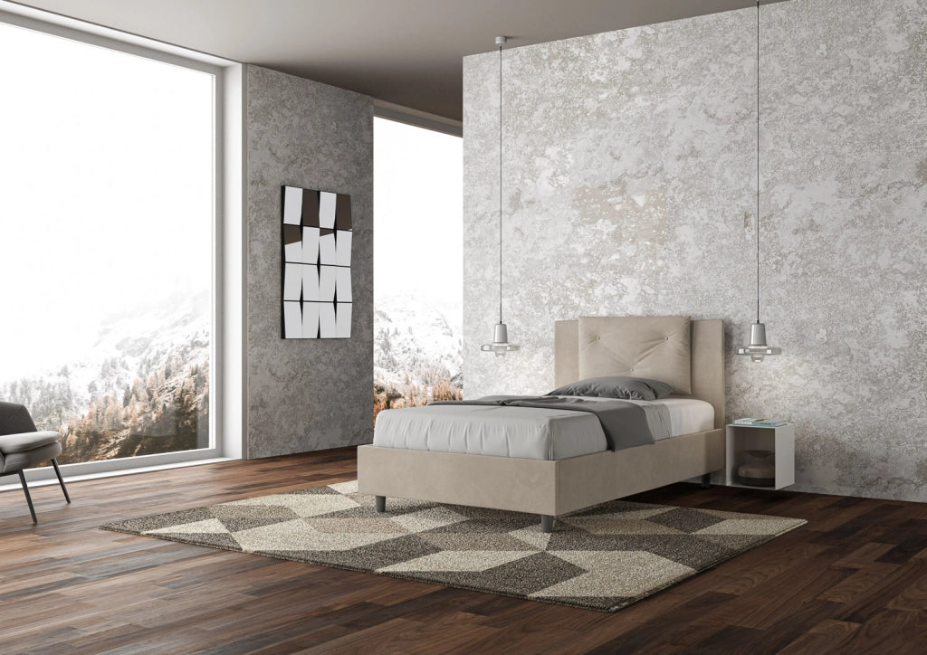 BS COM Letto una piazza e mezza con rete imbottito 110x200 microfibra sabbia