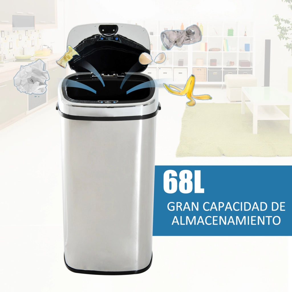 Cestino per Rifiuti 68L con Apertura Automatica e Manuale ¨C Zephmum ¨C 40,5x29,5x78 cm Argento