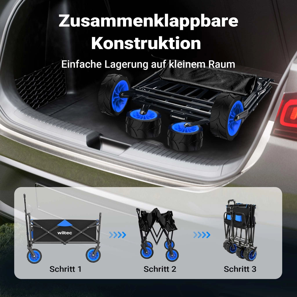 Carretto a mano pieghevole, max 100 kg, tessuto impermeabile nero-blu, carrello
