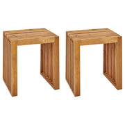 Set di 2 sgabelli da giardino in legno di acacia chiaro da giardino moderno e rustico.
