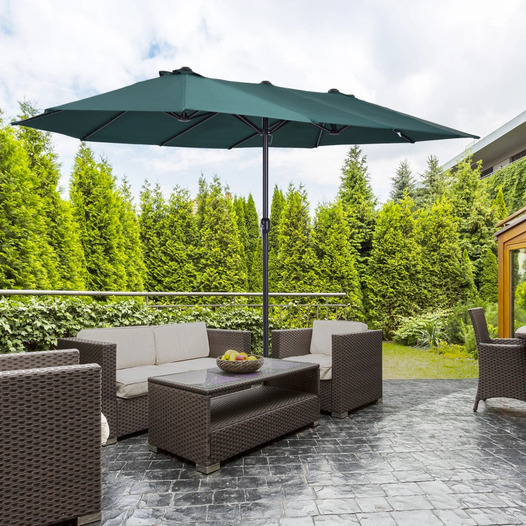 Doppio parasole ovale verde scuro 460 x 270 x 240 cm da giardino mercato e patio con manovella manuale
