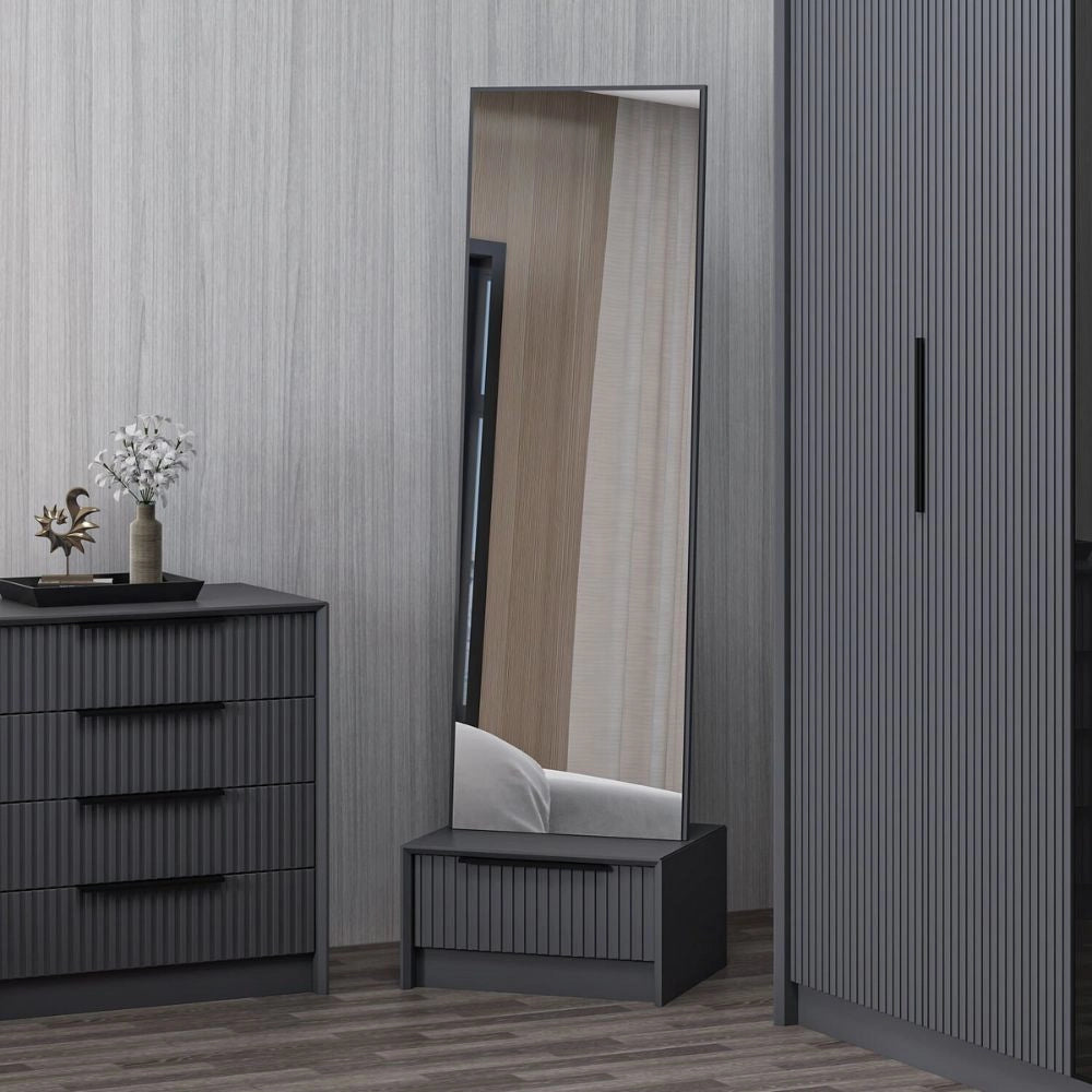 Specchio Kale con base cassetto antracite 54x45x178H