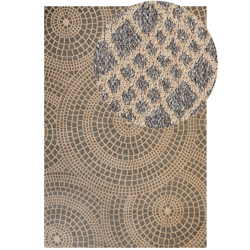 Tappeto da giardino beige e grigio in iuta 200 x 300 cm Rettangolare con motivo geometrico a trama piatta stile boho Camera da letto Soggiorno