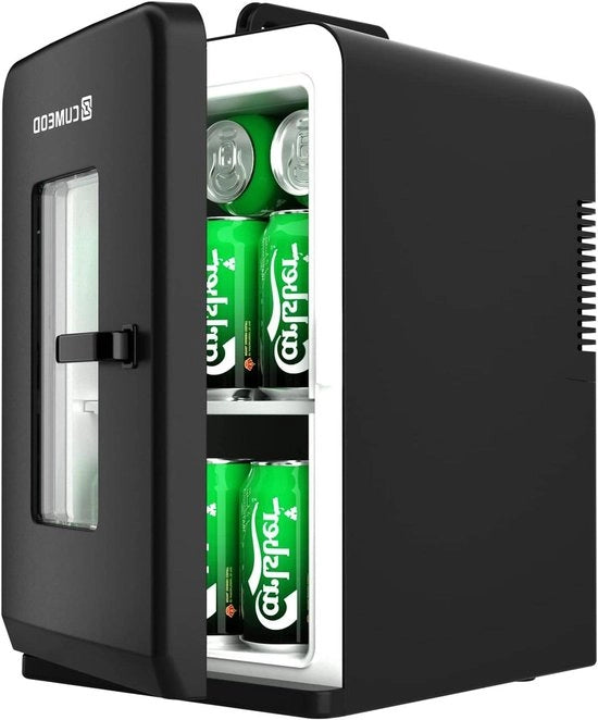 Mini frigorifero da 15L/21 con 330ml per camera, 12V DC/220V AC, funzione di raffreddamento e riscaldamento per alimenti, bevande e cosmetici, modalità MAX e ECO (Nero)